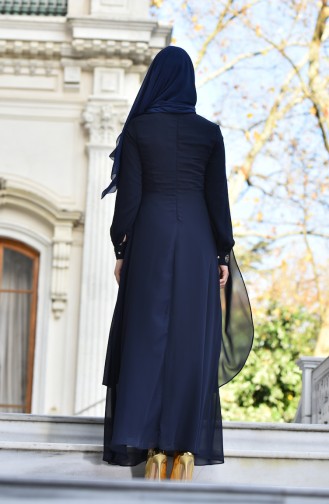 Navy Blue Hijab Evening Dress 99116-07