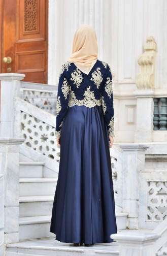 Navy Blue Hijab Evening Dress 7838A-01