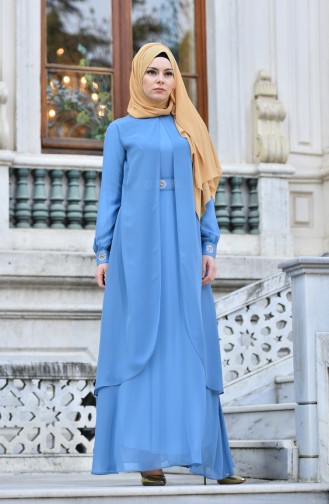 Blue Hijab Evening Dress 99116-02