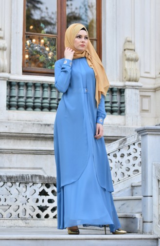 Blue Hijab Evening Dress 99116-02
