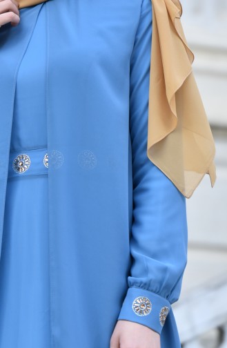 Taş Baskılı Şifon Elbise 99116-02 Mavi