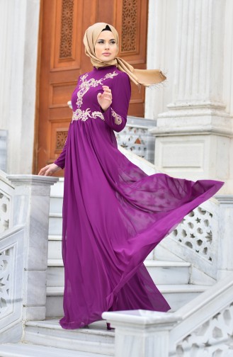 Purple Hijab Evening Dress 1010-05