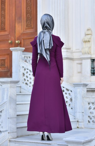 Plum Hijab Evening Dress 0590-03