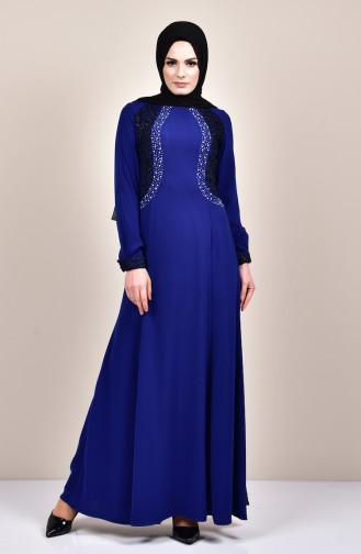 Saxe Hijab Evening Dress 3771-03