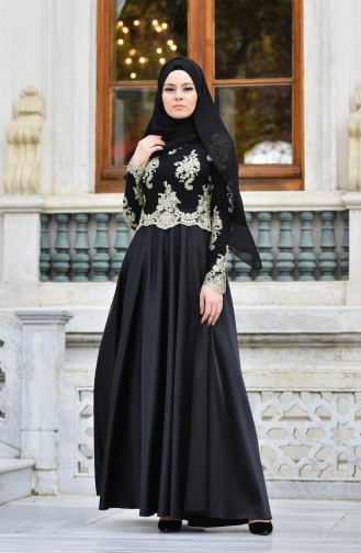 Black Hijab Evening Dress 7838A-05