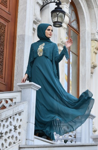 فستان الحفلات للمحجبات أخضر زمردي 1422-01