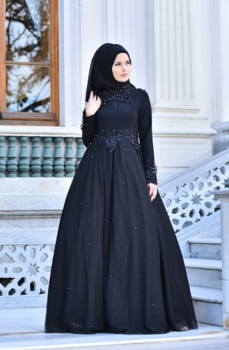 Black Hijab Evening Dress 1001-01