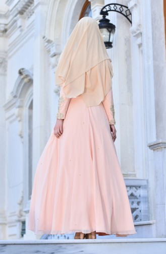 Pearls Chiffon Evening Dress 1008-01 Salmon 1008-01