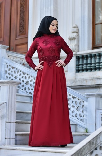 Claret red İslamitische Avondjurk 9570-02