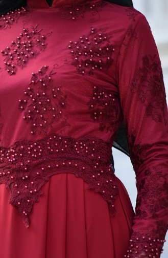 Claret Red Hijab Evening Dress 9570-02