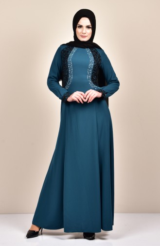 Green Hijab Evening Dress 3771-01