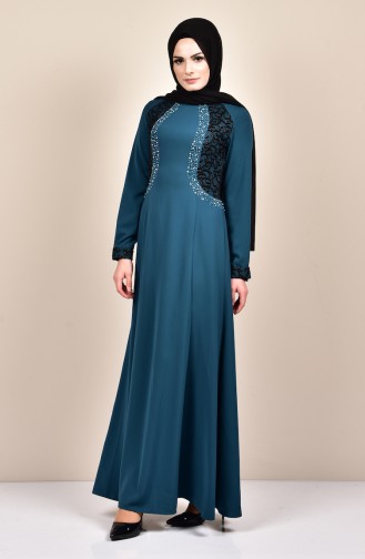 Green Hijab Evening Dress 3771-01