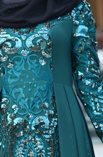 Emerald Green Hijab Evening Dress 7817-01