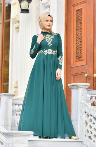 Taft Abendkleid mit Stickerei 1010-02 Smaragdgrün 1010-02