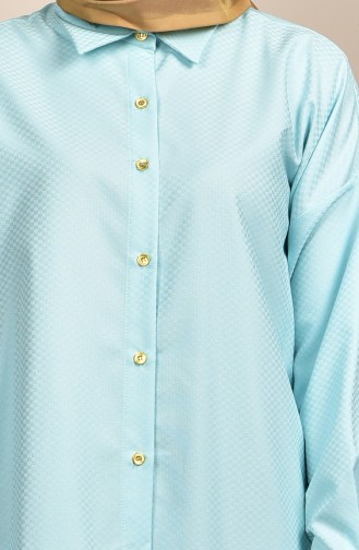Düğme Detaylı Uzun Gömlek 6040-04 Mint Yeşili