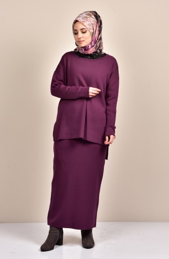 iLMEK Knitwear Blouse Skirt Double Suit 3854-04 Purple 3854-04