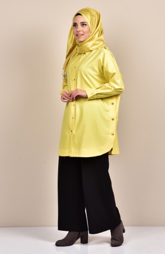 Düğme Detaylı Uzun Gömlek 6040-01 Sarı