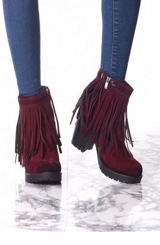 Vel Bordo Süet Püsküllü Bayan Bot 71105