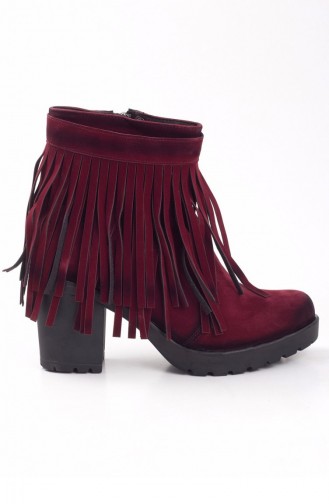 Vel Bordo Süet Püsküllü Bayan Bot 71105