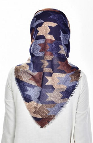 Patterned Cotton Scarf 50355-17 Navy Blue 17