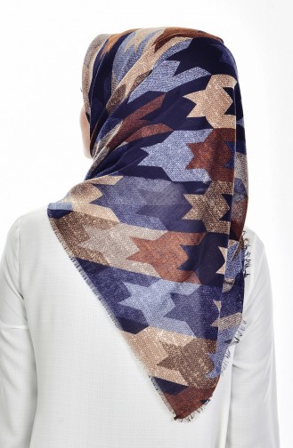 Patterned Cotton Scarf 50355-17 Navy Blue 17