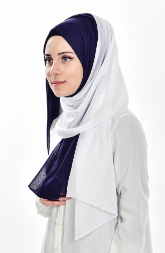 İki Renkli Şifon Şal 9915-04 Lacivert Beyaz