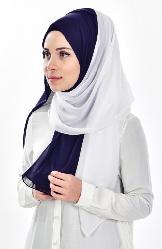 İki Renkli Şifon Şal 9915-04 Lacivert Beyaz