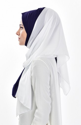 İki Renkli Şifon Şal 9915-04 Lacivert Beyaz