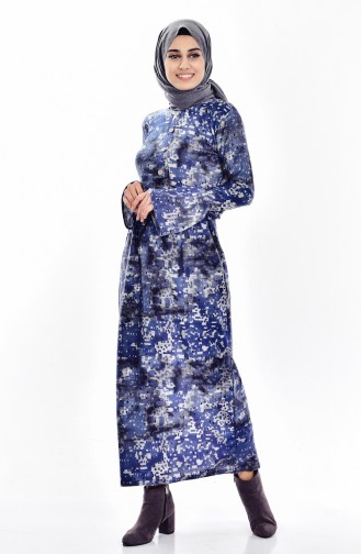 Navy Blue Hijab Dress 0718-03