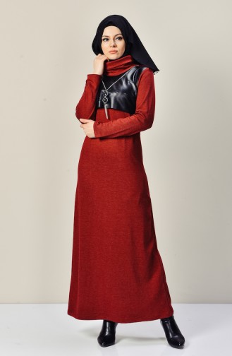 Claret Red Hijab Dress 9211-01
