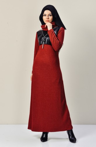 Claret Red Hijab Dress 9211-01