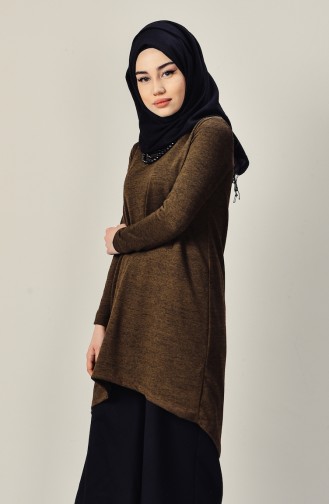 Asymetrisches Tunika mit Halskette 0107-06 Khaki 0107-06