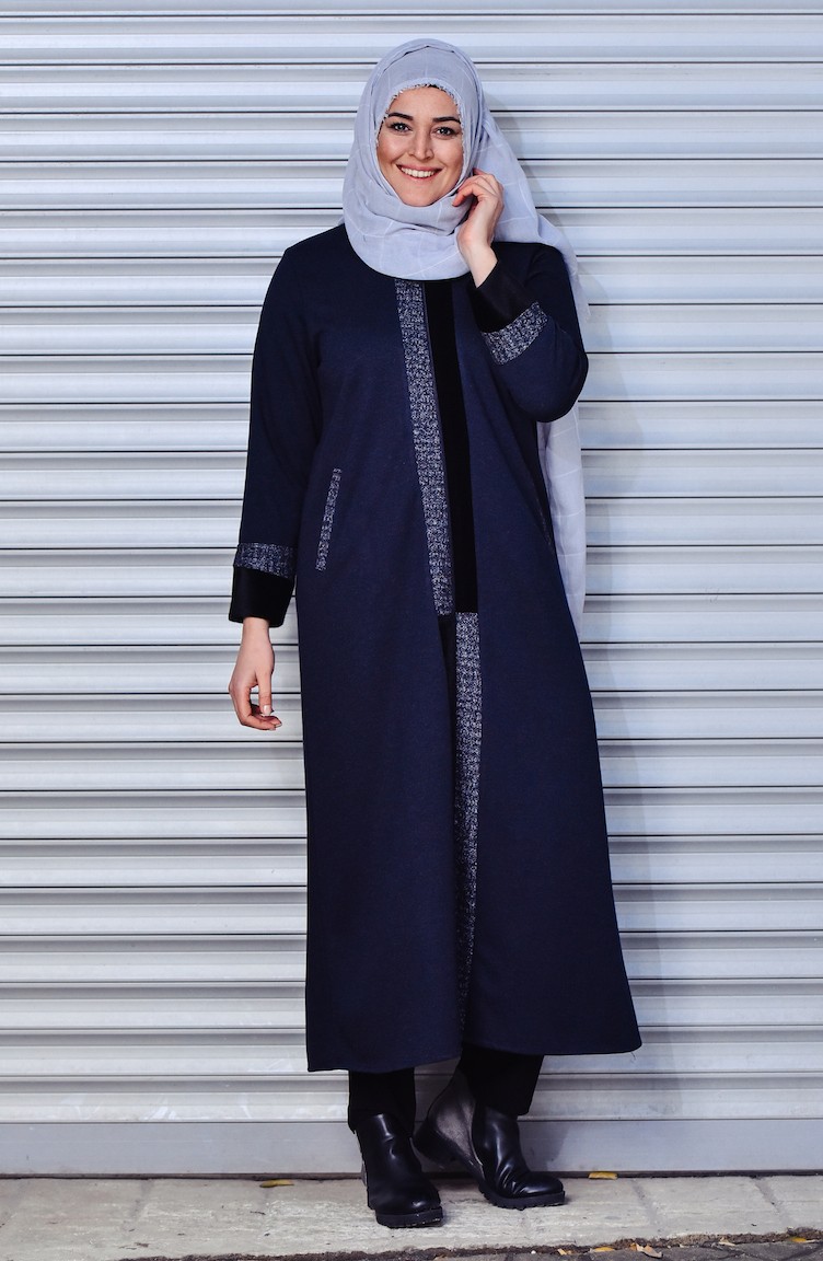 Abaya a Fourrure Grande Taille 1000230-01 Bleu Marine 1000230-01