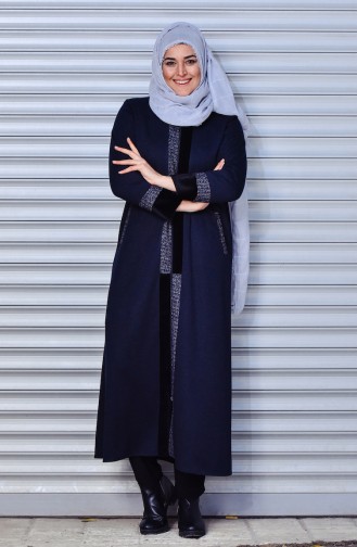 Abaya a Fourrure Grande Taille 1000230-01 Bleu Marine 1000230-01