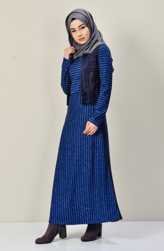 Navy Blue Hijab Dress 6583-01