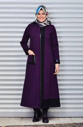 Übergröße Hijab Mantel mit Patchwork 4829-06 Lila 4829-06