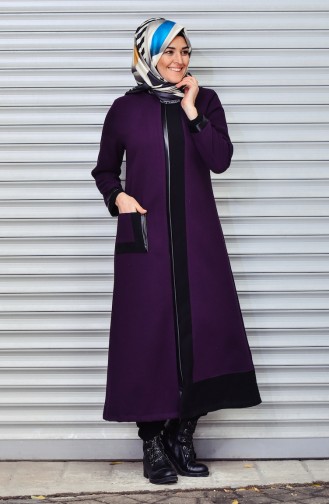 Übergröße Hijab Mantel mit Patchwork 4829-06 Lila 4829-06