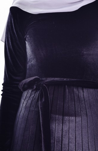 Kadife Kuşaklı Elbise 0194-03 Siyah