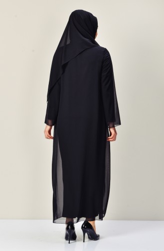 Büyük Beden Dantelli Şifon Elbise 5920-01 Siyah