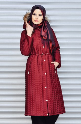 Hooded Pocketed Coat 5044-04 Claret Red 5044-04