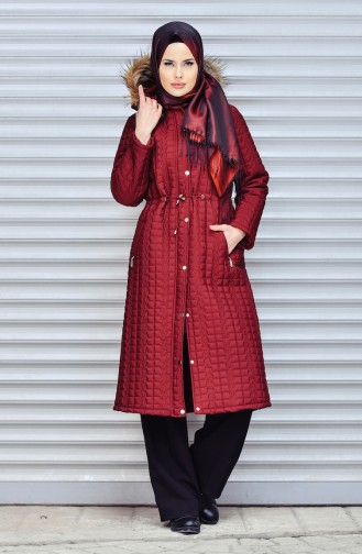 Hooded Pocketed Coat 5044-04 Claret Red 5044-04