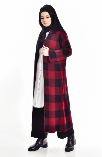 Gemusterte Jacke mit Fledermausärmeln 17613-01 Weinrot Schwarz 17613-01