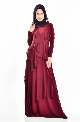 Volanlı Elbise 1026-02 Bordo