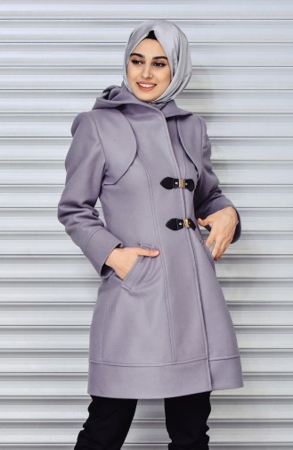 معطف تصميم موصول بقبعة بتفاصيل من الجلد 7005-02