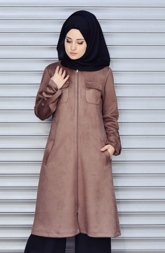 Fermuarlı Süet Kap 5054-01 Kahverengi