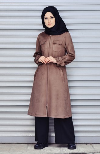 Fermuarlı Süet Kap 5054-01 Kahverengi
