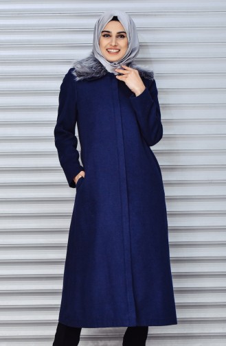 Zippered Fur Coat 0099-01 Navy Blue 0099-01