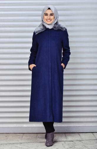 Zippered Fur Coat 0099-01 Navy Blue 0099-01