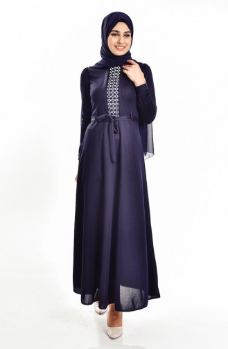 Navy Blue Hijab Dress 1162-05