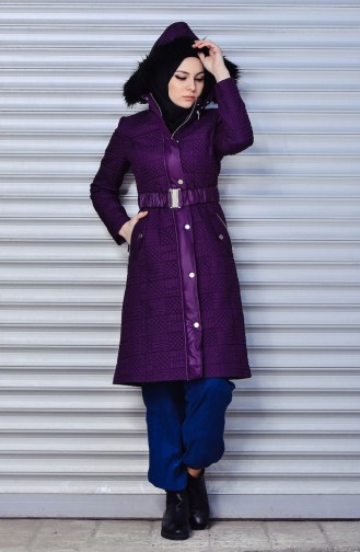 Hooded Belted Coat 0002-02 Purple 0002-02